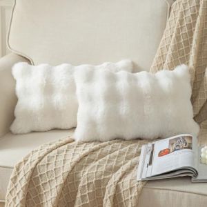 Yaertun Lot de 2 Blanc 30 x 50 cm Housses de Coussin Décorative en Laine Douce épaisse Fausse Fourrure Peluche Taie d'oreiller Moelleux pour Canapé Chambre à Coucher (Yaertun, neuf)