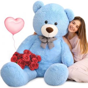 MorisMos XXL Ours en Peluche Geant 140cm, Bleu Nounours Géant 1.4m Kawaii Peluche Grand, Animaux en Peluche Jouet Grosse Teddy Bear Cadeau pour Enfant Anniversaire Saint Valentin Decoration (FUIYWIKE, neuf)