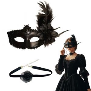 Masque Venitien Dentelle Mascarade Porter un collier, Masque de Masqu&eacute;, Deguisement Femme, Masque V&eacute;nitien Femme de Dentelle Sexy Mascarade V&eacute;nitien Noir pour Carnaval d'halloween F&ecirc;te de No&euml;l (DINODANUBE TRADING, neuf)