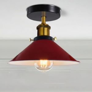 LEDSone Lampes LED d'&eacute;clairage de plafond en m&eacute;tal &agrave; montage encastr&eacute; moderne, luminaire suspendu semi-encastr&eacute;, lustre en m&eacute;tal, abat-jour conique de 22 cm pour hall, salon (Rouge) (LEDSONE, neuf)