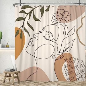 Uiiooazy Rideau Douche Anti Moisissure, Rideau de Douche Orange 180x200cm Visage Abstrait Femme Rideaux de Baignoire Tissu Lavable Imperméable Polyester Rideaux Salle de Bain avec 12 Crochets (dongguibinjingpinxiaodianpu, neuf)