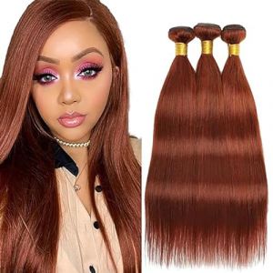 Hxxcoup Bundles Human Hair Tissage bresilien en lot cheveux Humain Reddish Bundles #33 Reddish Tissage Cheveux Straight 100% Brazilian Virgin Remy Hair No Smell Real Hair Bundles 14 16 18 Pouce (KST HAIR, neuf)