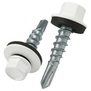 4.8 mm x 35 mm Vis de toiture, t&ecirc;te hexagonale autoperceuse color&eacute;e (RAL 9010 Blanc pur) vis de toit avec rondelle scell&eacute;e en EPDM, vis &agrave; gros filets tremp&eacute;s zingu&eacute;s antirouille (50 pi&egrave;ces) (Keple, neuf)