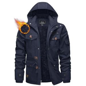 KEFITEVD Veste Thermique d'hiver pour Hommes Veste de Chasse 5 Poches Manteau Polaire à Capuche,Bleu Marine,L (CAVVA EU, neuf)