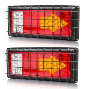 Biqiure 2PCS Feux de Remorque LED 12V 24V,Universel Feux Arrières LED Indicateur de Clignotant Flèche avec filet de fer pour Camion Remorque Caravane Tracteur (YuanGu, neuf)