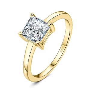 JewelryPalace 1ct Solitaire Cubic Zirconia Bague Taille Princesse Pierre Argent Massif 925 Femme, Plaqu&eacute; Or Jaune Bague Diamant Simul&eacute; Fian&ccedil;ailles Mariage Promise Alliance, Ensemble Bijoux Mariee (jewelrypalace, neuf)