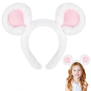 Bandeau oreilles d'ours, oreilles d'ours blanches en peluche douce, adorable couvre-chef &eacute;lastique pour femmes et enfants, blanc polaire (BBhalcyonheiyo, neuf)