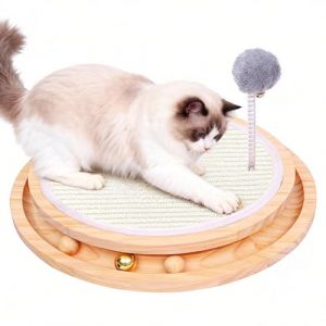 Grattoir pour chat 3 en 1 avec sisal mat naturel - Jouet interactif pour chat - Circuit &agrave; billes en bois avec boule cloche et 3 balles mobiles - Tapis griffoir pour jouer et se d&eacute;tendre - 32 x 32 x (ELENASI, neuf)