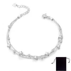 AIYVELU Bracelet de perles &eacute;l&eacute;gant pour femme,Bracelet de perles &eacute;toil&eacute;es en argent 925,Bracelet de cha&icirc;ne pour femme,Bracelet &eacute;toil&eacute; double couche,Bracelet ajustable Bijoux de mode Bracelet &eacute;toil&eacute; (LJt3379, neuf)
