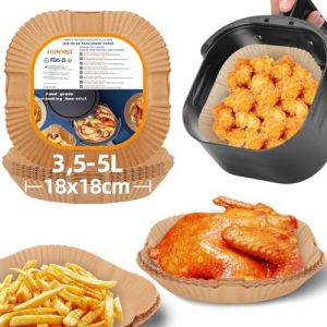 HONYAO Papier Cuisson Air Fryer Carré 18x18 cm Paper Sulfurisé pour Friteuse a Air, Parchemin Moule Accessoires compatible avec Philips 4,2L/Moulinex 5L/Ninja 4,7L, autres Airfryer 3,5-5 L (HONFAY, neuf)