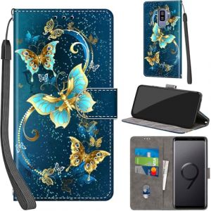 PHINIENLAND Coque pour Samsung Galaxy S9 Plus Cover [Housse en Cuir PU Premium] [Etui &agrave; Rabat] [Pochette de Portefeuille], &Eacute;tui de Protection pour Samsung S9 Plus,Papillon Vert (TYLP BUSINESS, neuf)