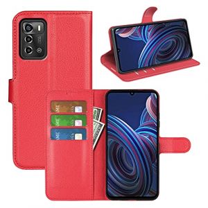 Fertuo Coque pour ZTE Blade V40 Vita/Blade A72 4G, Antichoc Portefeuille &Eacute;tui Housse en Cuir &agrave; Rabat Flip Cover Case avec Porte Carte, B&eacute;quille, Boucle Magn&eacute;tique pour ZTE Blade A72 4G, Rouge (Fertuo Store, neuf)