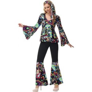 Jutrisujo Déguisement Année 80 Deguisement Disco Robe Femme Hippie 60, 70, 90 Costume Remme Robe Vetement Halloween Carnaval Grande Taille Noir S (jutrisujo Unique, neuf)