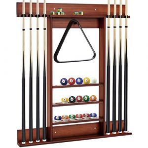 GOPLUS Support pour Queues de Billard en Bois de Pin, Porte-queue de Billard à 8 Queues, Convient pour 15 Boules de Billard, 1 Porte-boules, Support Mural, pour Clubs, Salles de Billard (Brun) (Augenstern24, neuf)