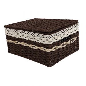 MERRYHAPY Panier De Rangement Rectangulaire Tressé Avec Couvercle Organisateur De Bureau Cosmétique Pour Maison Et Bureau (Tanomi, neuf)