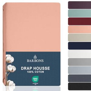 Barbons Drap Housse 90x200 cm, 100% Coton Draps Housses Certifi&eacute; Oeko-TEX Premium Drap-Housse en Jersey pour Matelas Bonnet jusqu'&agrave; 25 cm - Rose 90 x 200 cm (Jeel-Online, neuf)