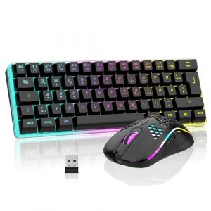 RedThunder Clavier et souris de jeu RVB sans fil &agrave; 60 %, clavier sans fil rechargeable avec souris de jeu ultra l&eacute;g&egrave;re avec construction en nid d'abeille, pour PC MAC PS5 Xbox Gamer, bureau. (RedThunder, neuf)