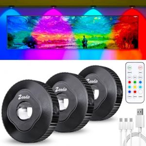 Zeadio Lampe d'armoire LED à contact avec télécommande, éclairage rechargeable pour la cuisine avec bouton-poussoir sur poussoir dimmable pour salon, chambre, cave, etc.(Pack de 3) (Zeadio FR, neuf)