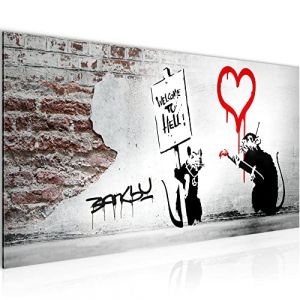Runa Art Tableau Decoration Murale Banksy Graffiti Citation Rats 1 Partie Moderne Toile non tissée Salon Salle Street Art Noir Gris Rouge 040412a (Runa Art GmbH, neuf)