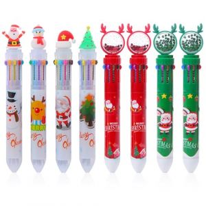 WideSmart 8pcs Stylos &Agrave; Bille De No&euml;l,Stylos No&euml;l Stylo Noel Stylo &agrave; Bille R&eacute;tractable Multicolore Stylos Stylo &agrave; bille mignon de No&euml;l Stylo Marqueur 10-en-1Cadeau F&ecirc;te de No&euml;l Fournitures Papeterie (WideSmart, neuf)