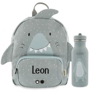 upstitch studio Trixie Sac à dos et gourde pour enfants, sac à dos de maternelle, sac à dos de kitard/gourde, personnalisable avec nom individuel ou en kit, Motif requin, Set: Rucksack BIG + Flasche (upstitch studio, neuf)