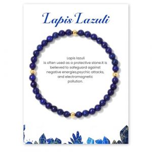 GoPaw Bracelet Pierre Naturelle Femme, 4mm Bracelet Perles Femme Amethyste Perles Naturelle Bracelets pour Femmes Bijoux Cadeau pour Femmes (Lapis-lazuli) (GoPaw Cayne, neuf)