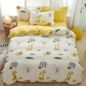 TKCQX Animaux de La Jungle Housse de Couette 160x200 Enfant Fille Gar&ccedil;On Parure de Lit 1 Personne Lion &eacute;L&eacute;Phant Girafe Singe Animaux de Dessin Anim&eacute; Housse de Couette Enfant en Microfibre (TKCQX--欧盟R标, neuf)