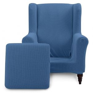 TIANSHU Housse de Chaise à Oreilles, Housse Fauteuil Antidérapante Tissu Jacquard Spandex avec Fond Élastique Protecteur de Meubles Lavable pour Salon Chambre d'Hôtel(Type A, Bleu Denim) (TIANSHU FR (Trademark registration No 018062900), neuf)