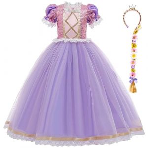 Fille Robe de Princesse Raiponce Costume Raiponce Enfant avec Accessoires Déguisement Raiponce Filles Anniversaire Fête Halloween Noël Partie Carnaval Cosplay Robe de Soirée,02-150 (yufanzhenmaoyi, neuf)