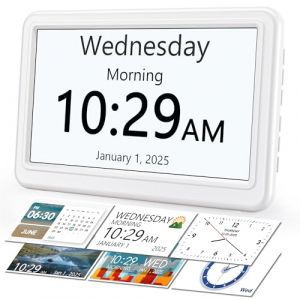 ROCAM Réveil Numérique 7", Calendrier Digital avec Date et Jour, 20 Alarmes & Rappels, Navigation Facile, Auto-DST, Horloge Numérique pour Personnes Âgées & Alzheimer, Grand Écran, 10Niveaux, 6 Langue (Yelaw Technology, neuf)