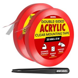 Ruban Adh&eacute;sif Double Face Acrylique [2 Pack] - 5m x 20mm Adh&eacute;sif Int&eacute;rieur / Ext&eacute;rieur - Transparent Nano Amovible - Ruban Suspension Image, Ruban Tapis, Imperm&eacute;able &agrave; l'Eau - incl. Pince &Eacute;piler (Menko Telekom, neuf)