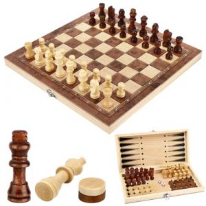 Jeu D'&eacute;checs, 3 en 1 Echecs en Bois &Eacute;checs Dames Jacquet, Pliable Portable Ensemble D'&eacute;chiquier, Chess Board pour Enfants Adultes F&ecirc;te Voyage - 29x29x2cm (Starlin Store, neuf)