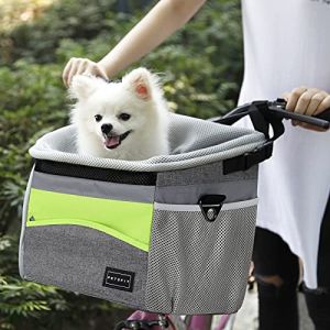 Petsfit Panier de vélo pour chien, siège auto rehausseur pour chien, siège auto pour petits chiens/chats/chiots avec corde de sécurité/bandes réfléchissantes/deux poches de rangement latérales (Petsfit-UK, neuf)