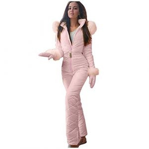 Bastwahl Ski Combinaison Femme Grande Taille - Hiver Chaude Peluche Capuche Couleur Unie Overall Neige Sports De Plein Air Zipper Ski Suit Imperm&eacute;able Coupe-Vent Jumpsuit Grande Taille (Ama2om, neuf)