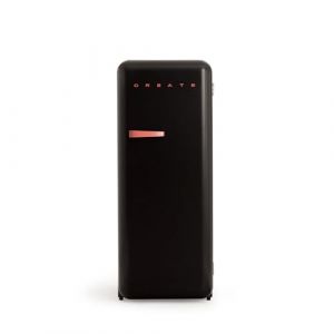CREATE / RETRO FRIDGE 150 BRIQUE/Réfrigérateur noir avec poignée brique et congélateur 281L / 102W, faible consommation, 150 cm, 3 étagères, régulateur de température, 60x60x150 cm (CREATE, neuf)