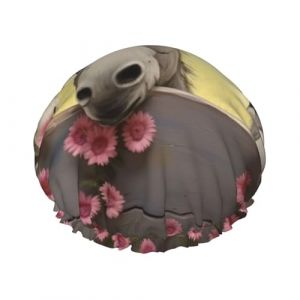 Bonnet de douche double couche pour femme, bonnet de bain élastique réutilisable, bonnet de bain pour cheveux d'âne et de fleur, étanche, pour femme, spa, salon, douche, bonnet de cheveux (amixiemao111, neuf)