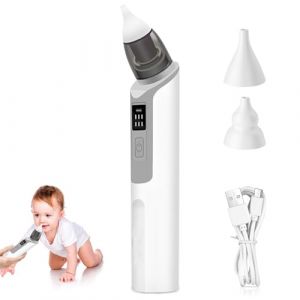 Mouche Bébé Electrique, Aspirateur Nasal Pour Bébé, Aspirateur Nasal Rechargeable, Mouche Bebe Rechargeable Pour Le Nez De Bébé Avec 2 Buses En Silicone Avec Cable Usb Pour Nouveau-Nés(Gris) (TRUST AND BU, neuf)