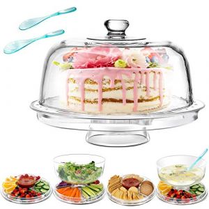 Masthome Présentoir à Gâteaux avec Dôme Transparent, Cloche à Gâteau Multifonctionnel 6 en 1, Plateau Gateaux Presentoire sur Pied, Desserts, Salades - Envoyer 1 Fourchette et 1 Cuillère (masthome, neuf)