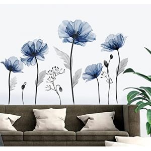 decalmile Stickers Muraux Fleurs Bleues Grand Autocollant Mural Fleurs Bleu Coquelicot Plante Décoration Murale Salon Chambre Salle de Bain (DecalMile Direct, neuf)