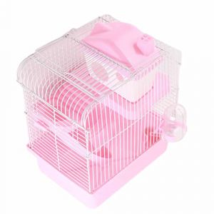 Cage &agrave; Hamster, Ventilation de l' de Hamster &agrave; Deux Niveaux, Grand Espace pour Une Installation Facile, pour Petits Hamsters de Compagnie (Rose) (Lysarhy, neuf)