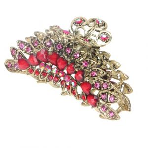 TOVINANNA Pince &agrave; Cheveux R&eacute;tro Rouge Strass Grosse Taille Mat&eacute;riau Imitation Turquoise Accessoire pour Queue de Cheval et Coiffure F&eacute;minine pour Filles et Femmes Pr&eacute;sent (JIGZAG, neuf)