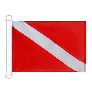 AZ FLAG - Drapeau Pavillon de plong&eacute;e sous-marine - 45x30 cm - Pavillon Nautique Pavillon Rouge Sp&eacute;cial Bateau Et Ext&eacute;rieur En Maille Bloqu&eacute;e Avec Anneaux Plastiques Int&eacute;gr&eacute;s - 30g (AZ-FLAG, neuf)
