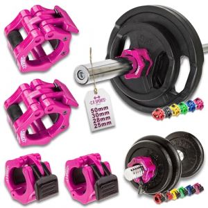 C.P.Sports Fermoirs d'haltères 28 mm pour Barres Longues, Barres d'haltères, haltères Pump, Colliers Barbell, Fermeture Rapide et sûre, 1 Paire d'haltères, G36+G36-1, Rose Bonbon (C.P.Sports, neuf)
