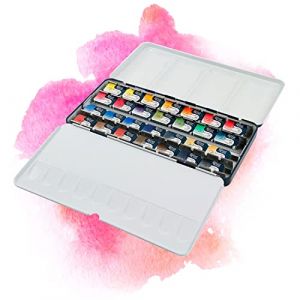 Kit Aquarelle Peinture &ndash; 28 x Godet Aquarelles Professionnelle Extra Fine Сlassique | Palette Aquarelle Adulte Portable pour Voyage et L&rsquo;atelier D&rsquo;artiste | Coffret en M&eacute;tal (Optio Cycle GmbH, neuf)