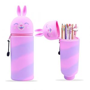 Dreaku Trousse 2 en 1 en Silicone Souple, Trousse Scolaire, Trousse à Crayons Souple Rétractable, Trousse Ecole Fournitures Scolaires Kawaii pour Garçons Filles Etudiants (Rabbit) (Dreaku, neuf)