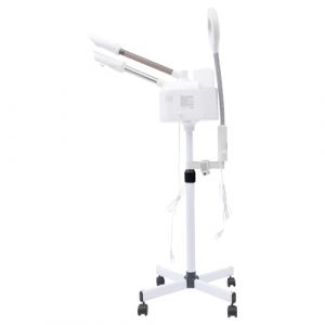 Vapeur facial professionnel 3 en 1 avec vapeur chaude/froide et loupe &ndash; Appareil &agrave; vapeur Nano 750 W pour la maison/le salon, &eacute;clairage, fonction ozone, hauteur r&eacute;glable, r&eacute;servoir 1000 ml, roulettes (KigerNee, neuf)