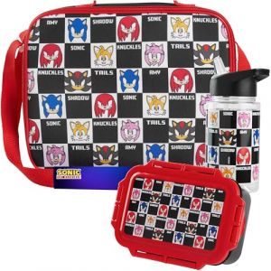 Get Trend Sonic the Hedgehog Sac Isotherme Repas Bo&icirc;te &agrave; Go&ucirc;ter Gourde Enfant 400ml Set de D&eacute;jeuner 3 Pi&egrave;ces Enfant Voyage Pique Nique (Rouge Sonic) (Get Trend., neuf)