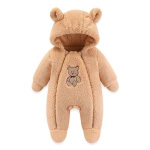 JiAmy B&eacute;b&eacute; Combinaison de Neige avec Capuche Grenouill&egrave;re Tenues D'hiver Gar&ccedil;ons Filles Bande Dessin&eacute;e Ourson Barbotteuse Polaire 0-3 Mois Marron (JiAmy-EU, neuf)