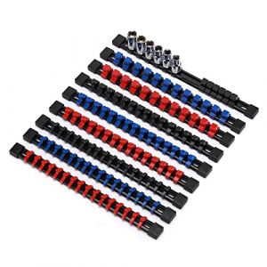 CASOMAN Lot de 9 organiseurs de douilles en ABS, 1/4", 3/8", 1/2", supports de douilles de qualit&eacute; sup&eacute;rieure (ensemble de 9 pi&egrave;ces, bleu, rouge, noir) (CASOMAN EU, neuf)