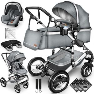 KIDUKU&reg; Poussette Combin&eacute;e 3 en 1 | Trio pour Enfants | Si&eacute;ge Auto L&eacute;g&egrave;re, Piable | Nacelle Souple Convertible | Set de Voyage (Gris) (DWD-Company, neuf)